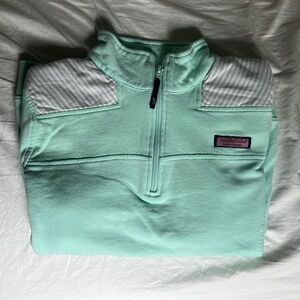 Vineyard vines pullover, half zip, turquoise grey stripped. Worn twice.